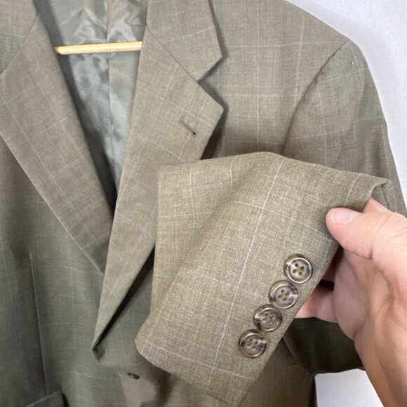 Burberry London Men’s 44R Blazer Sport Coat 100% Wool‎ Windowpane Taupe Gray - Picture 2 of 8